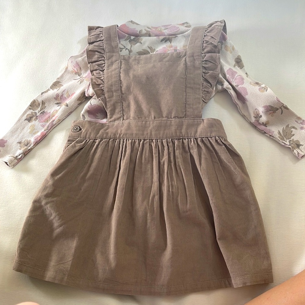 Baby Gap Corduroy Dress with pink flower turtleneck shirt
